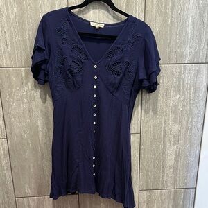 Chelsea & Violet periwinkle Ruffled Buttoned Blouse